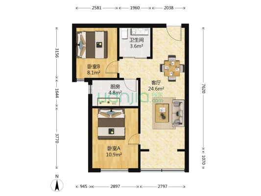 正泰园A区 2室1厅1卫 72平方