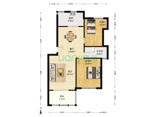 星辰湾一期 2室2厅1卫 91平方