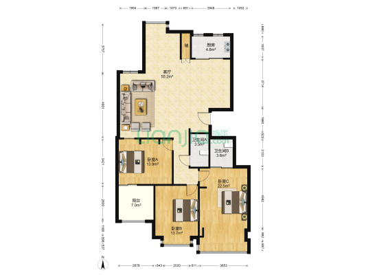 永丰家园 3室1厅2卫 154平方