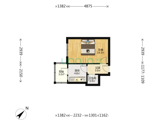 护军街南区 1室0厅1卫 34平方
