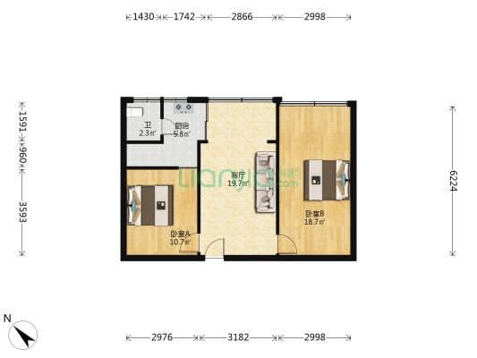 粑粑街5号 2室1厅1卫 63平方