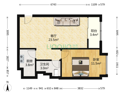 越秀可逸新势力 1室1厅1卫 68平方