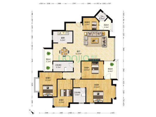 警苑 4室1厅3卫 169平方