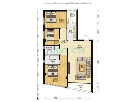 同进二巷 3室1厅2卫 109平方