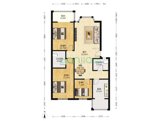 吉馨苑 3室1厅2卫 103平方
