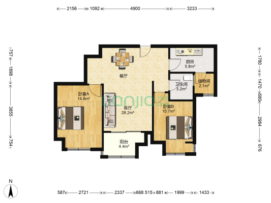 玉潭花溪 2室1厅1卫 89平方