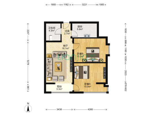 尚峯壹号 2室1厅1卫 54平方