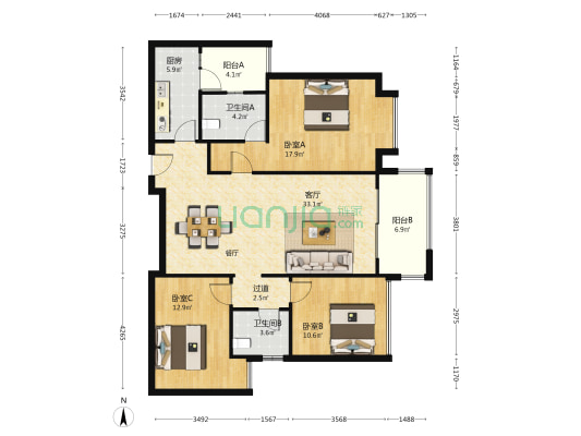 融创香璟台西苑四期 3室1厅2卫 120平方