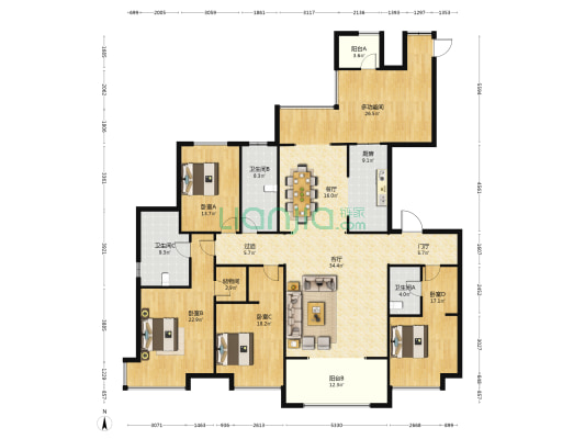 龙湖华府 5室2厅3卫 258平方