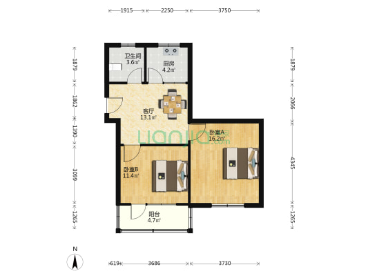 愉光小区 2室1厅1卫 66平方