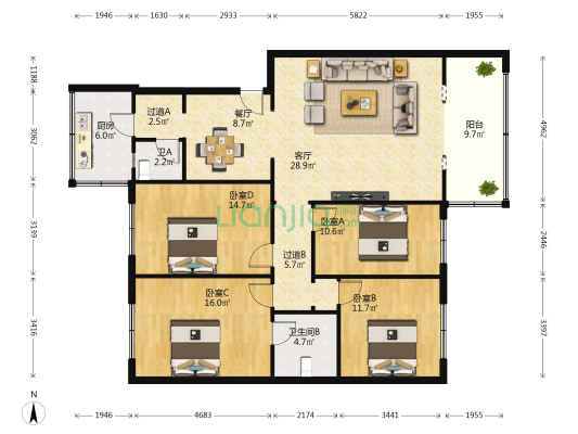金泉街48号 4室2厅2卫 131平方