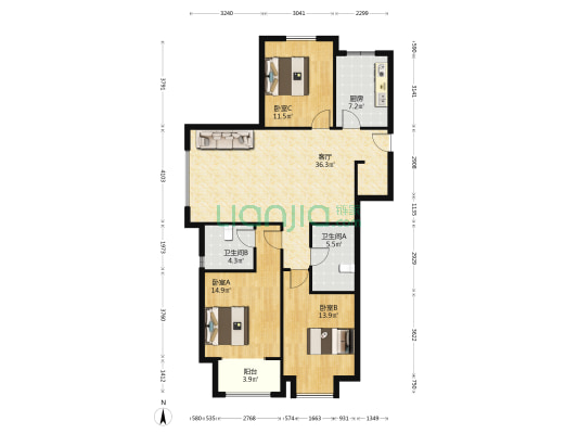 融创太原府 3室1厅2卫 135平方