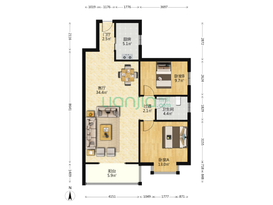 江风海韵西区 2室1厅1卫 96平方
