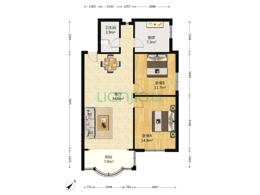 联芳花园2期 2室1厅1卫 96平方