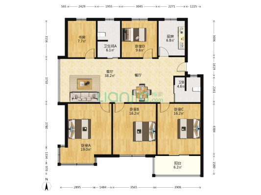 古路头公寓 5室1厅2卫 150平方