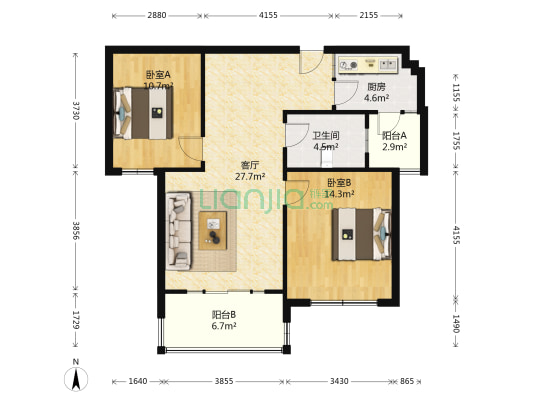 腾飞奥体花城 2室1厅1卫 92平方