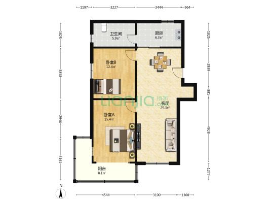 小木桥路323弄 2室1厅1卫 95平方