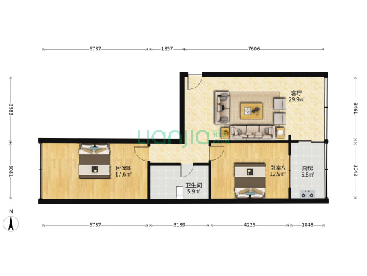 甘肃水利厅机械化工程小区 2室1厅1卫 91平方