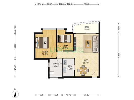 黄埔新村黄埔雅苑 2室1厅1卫 75平方