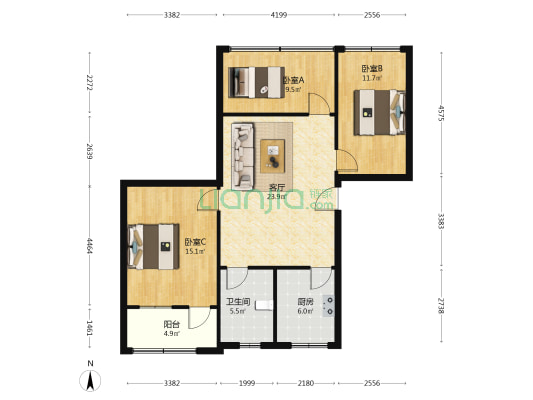 农机商住楼 3室1厅1卫 95平方