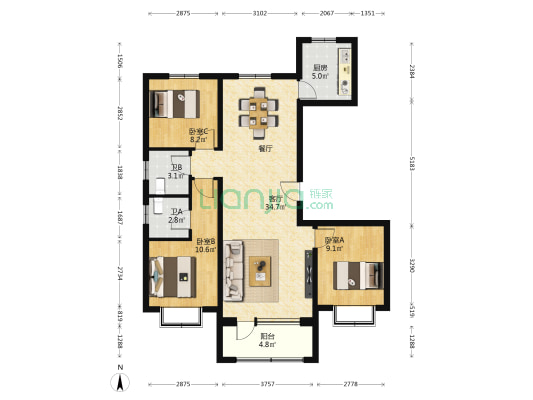 福成·禧悦里 3室1厅2卫 122平方