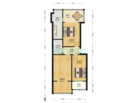 雁塔区人民武装部家属院 2室1厅1卫 79平方