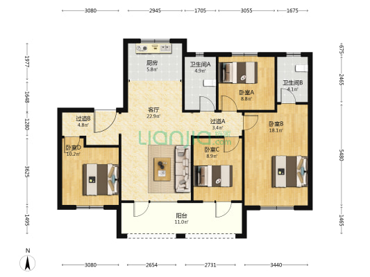 国金柔石雅居 4室1厅2卫 142平方