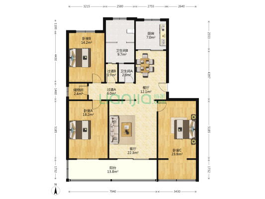 石安高速公路管理处宿舍 3室2厅2卫 149平方