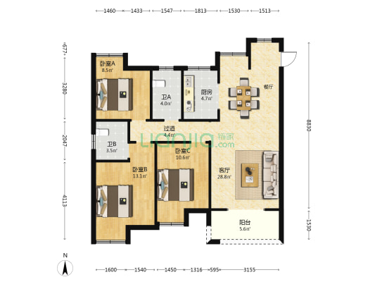 菱湖一品 3室1厅2卫 108平方