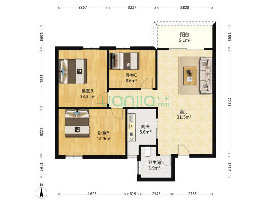 交运综合楼 3室1厅1卫 99平方