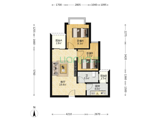 水岸金都小区 2室1厅1卫 60平方