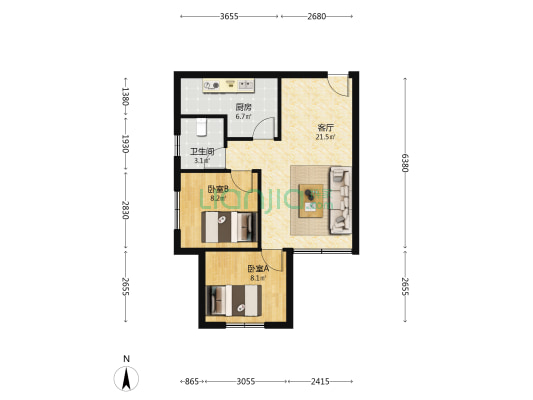 嘉福公寓 2室1厅1卫 58平方