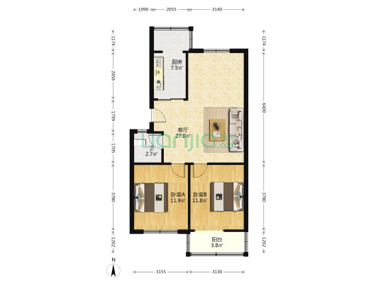 大通小区 2室1厅1卫 80平方