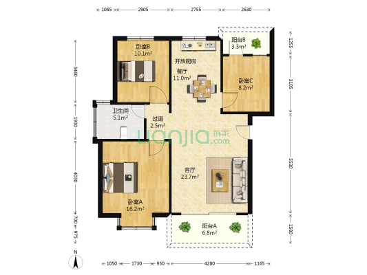 祥和花园 3室2厅1卫 101平方