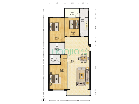 世纪嘉园 3室1厅2卫 163平方