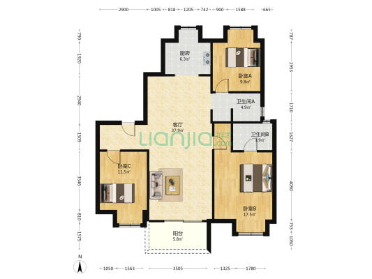 城发新天雅集 3室1厅2卫 118平方