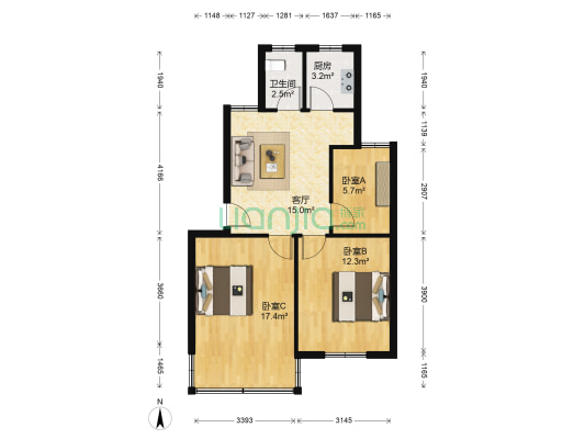 东旸桥公寓 3室1厅1卫 68平方