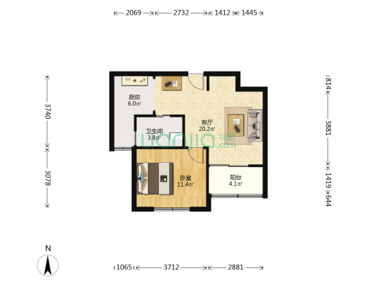 银春苑 1室1厅1卫 65平方