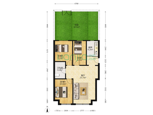 金地保利墅苑风华三期 3室1厅1卫 80平方