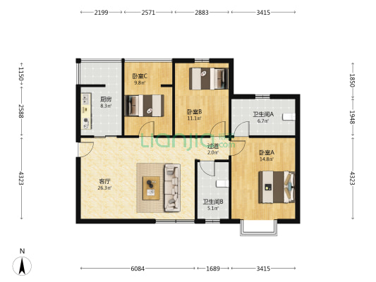 缇香府 3室1厅2卫 112平方
