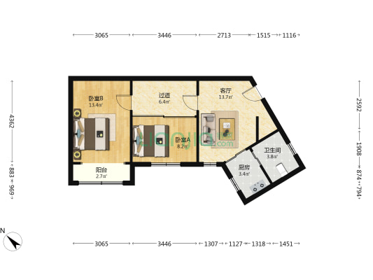 原林小区 2室1厅1卫 74平方