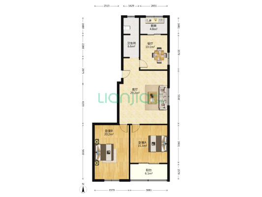 海富公寓 2室2厅1卫 111平方