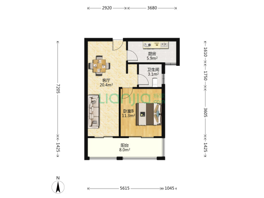 清华苑 1室1厅1卫 63平方