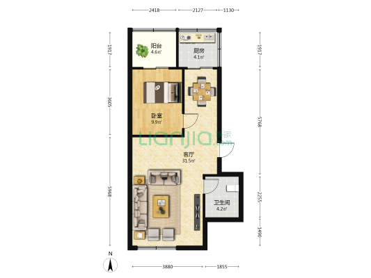 化肥小区北厂 1室1厅1卫 68平方