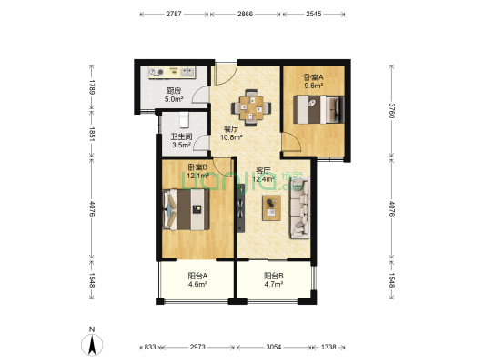 源祥广场 2室2厅1卫 85平方