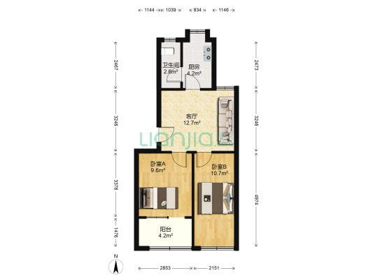 长沙阀门厂 2室1厅1卫 54平方