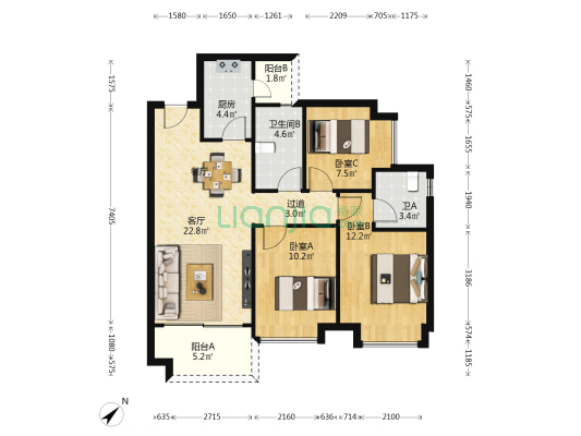 保利碧桂园新城之光 3室1厅2卫 94平方