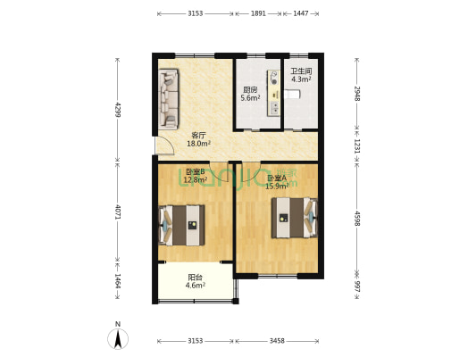 嘉星小区 2室1厅1卫 79平方
