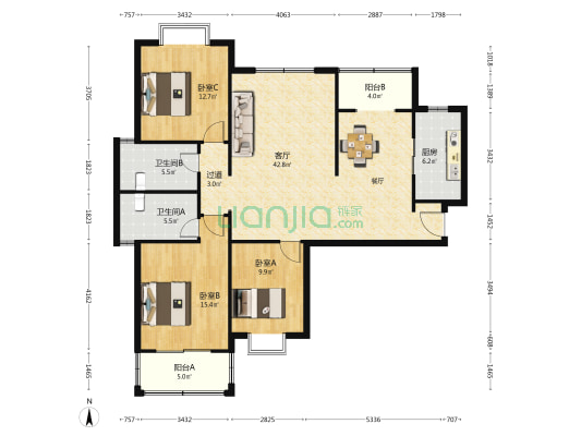 世纪花园(新沂市) 3室1厅2卫 148平方