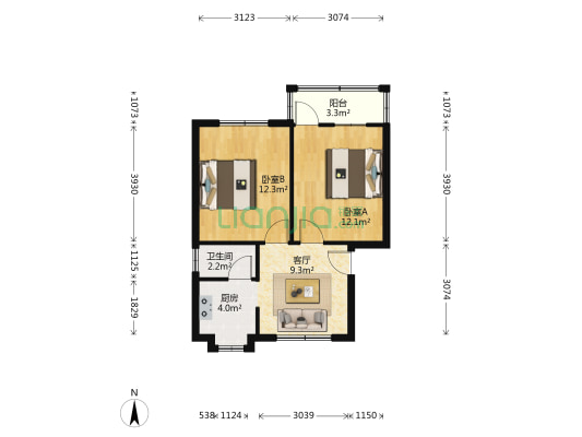 民族路160-162号 2室1厅1卫 54平方